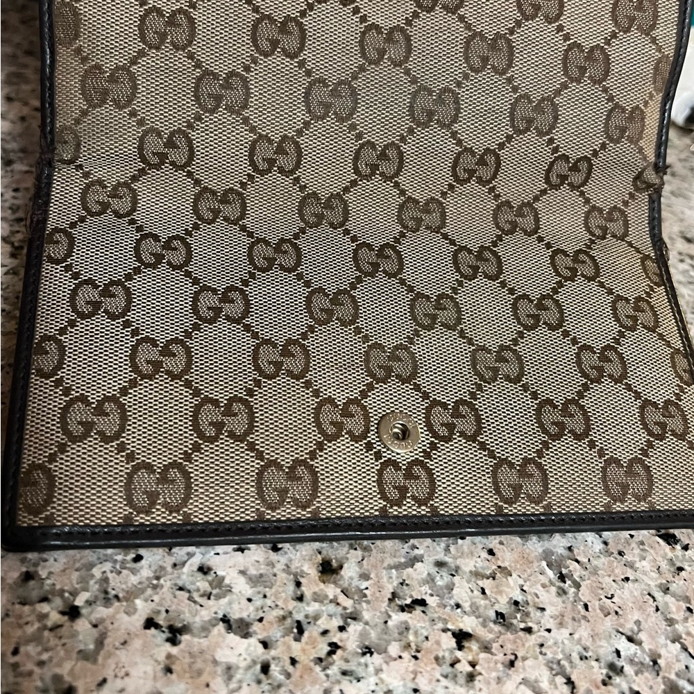 Gucci Brown Monogram Wallet with Gold Accents - Picture 6 of 10